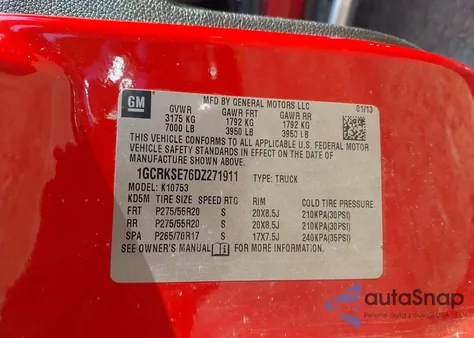 2013 Chevrolet Silverado 1500 Lt z USA, uszkodzony, nr VIN 1GCRKSE76DZ271911